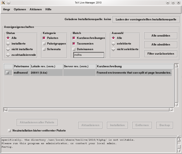 mdframed-Paket im Paketmanager (tlmgr) von TeX Live 2010