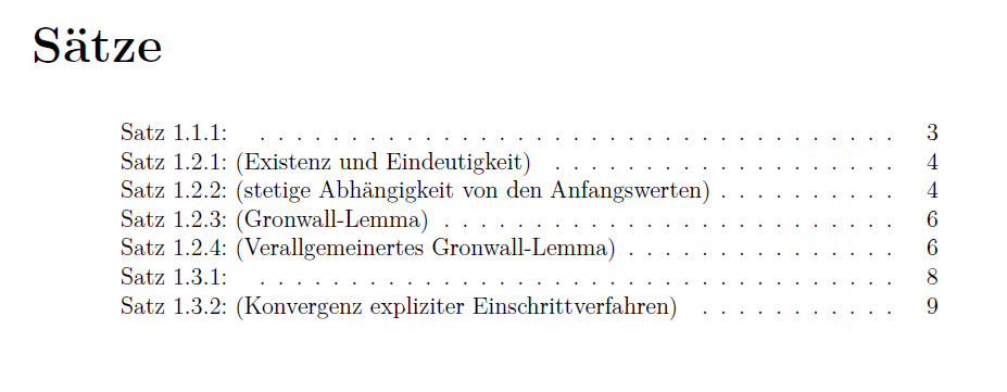 Verzeichnis der Sätze
