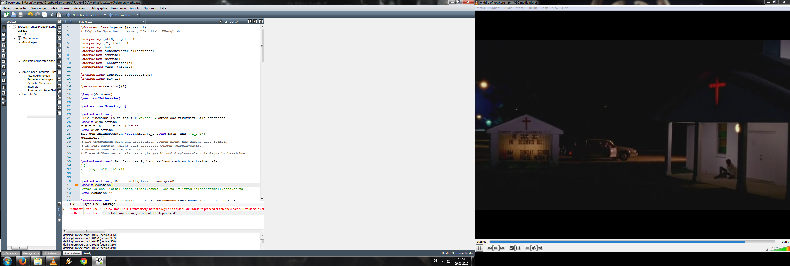 Links sieht man die fehler Meldung die ich hatte
