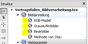 Die eigentliche Struktur meines Indexs. Im anderen Bild werden die Subsection ("RGB-Modell") doppelt angezeigt, obwohl ich auch andere Subsections benutze