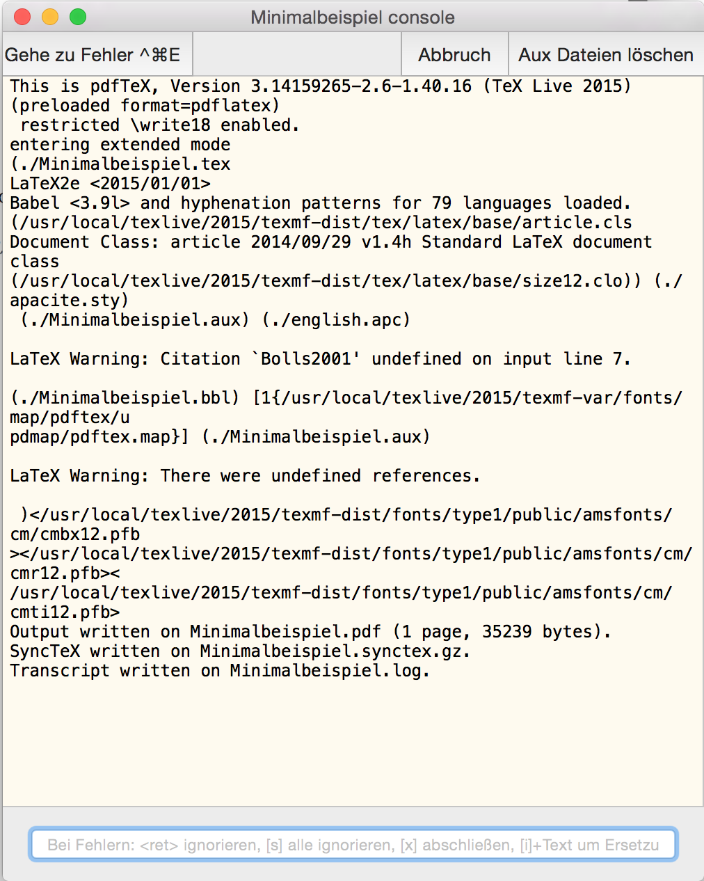 Minimalbeispiel Console Bildschirmfoto