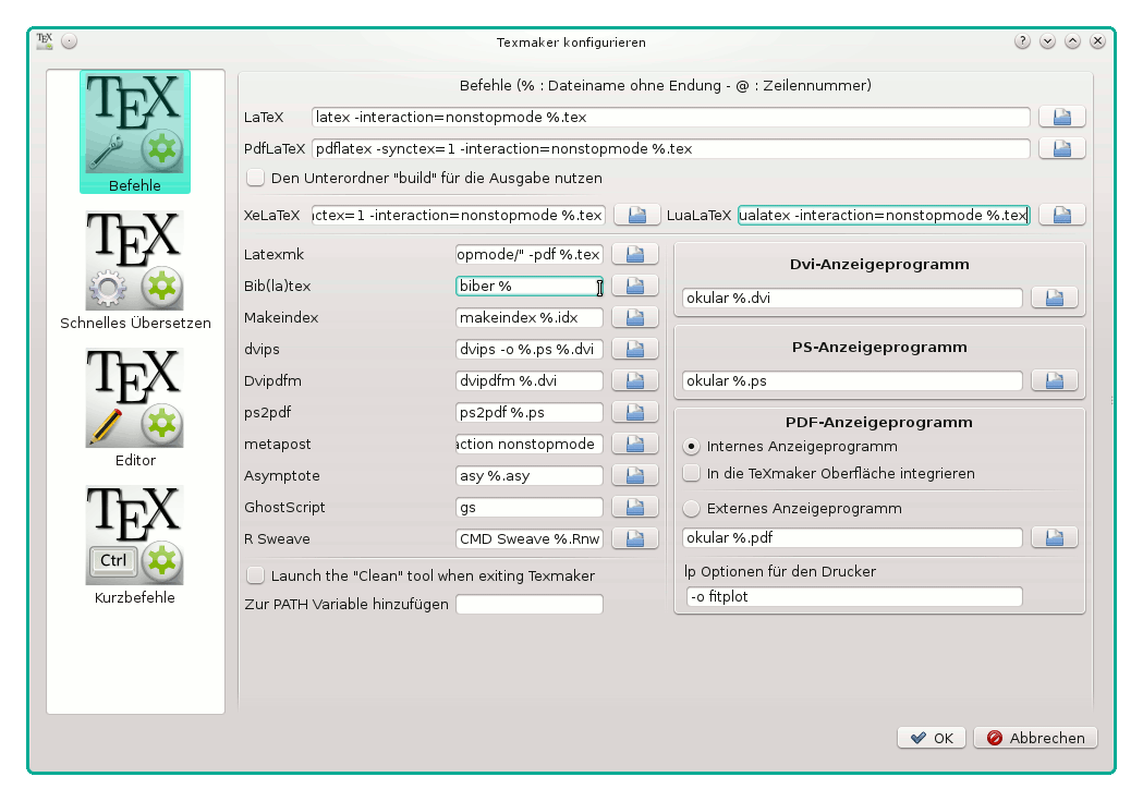 Texmaker Einstellungen