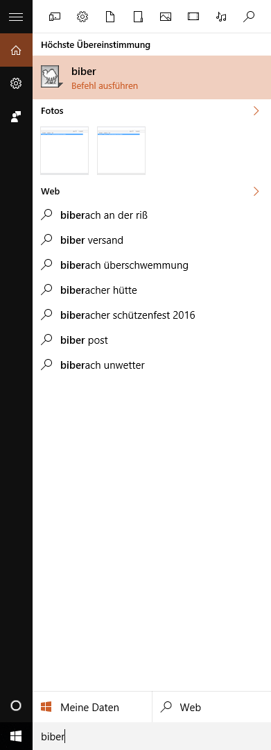 Suchergebnis in Windows Suche