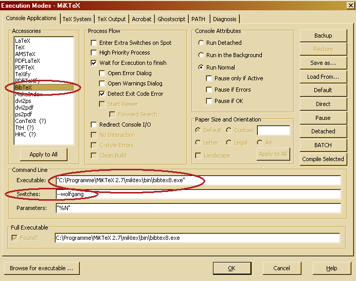 WinEdt Konfiguration Bibtex/Bibtex8 Compiler