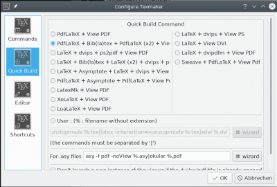 TeXmaker QuickBuild-Einstellung