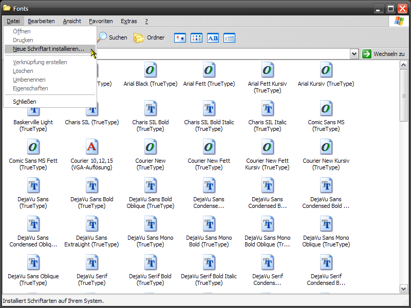 Schriften installieren über den Explorer im Verzeichnis »C:\WINDOWS\Fonts«.