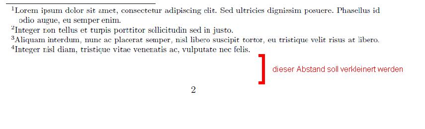 Abstand zwischen Fußnoten und Seitenzahl